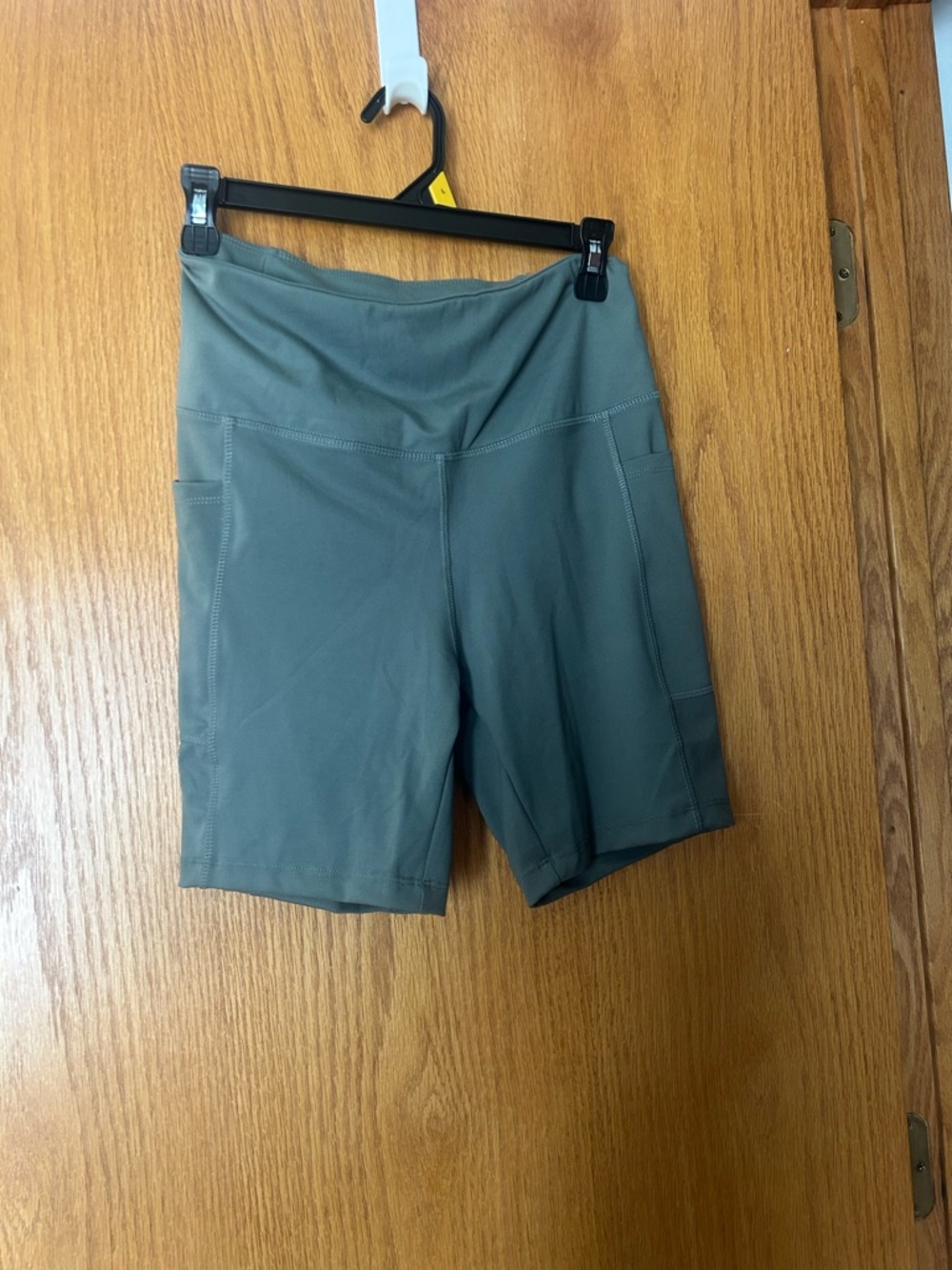 Danskin Olive Green High-Rise Bike Shorts with Side Pockets